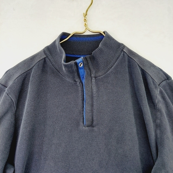 Hugo Boss Piceno 27 Knit 1/4 Button Neck Sweater Black Blue Pull Over Top P2253 - Picture 2 of 10